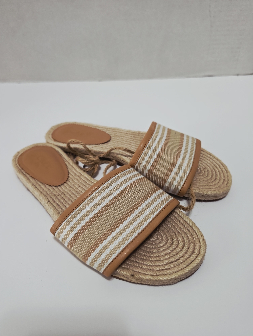 J Crew Beige Stripe Fabric Slide Sandals NWT Size 7